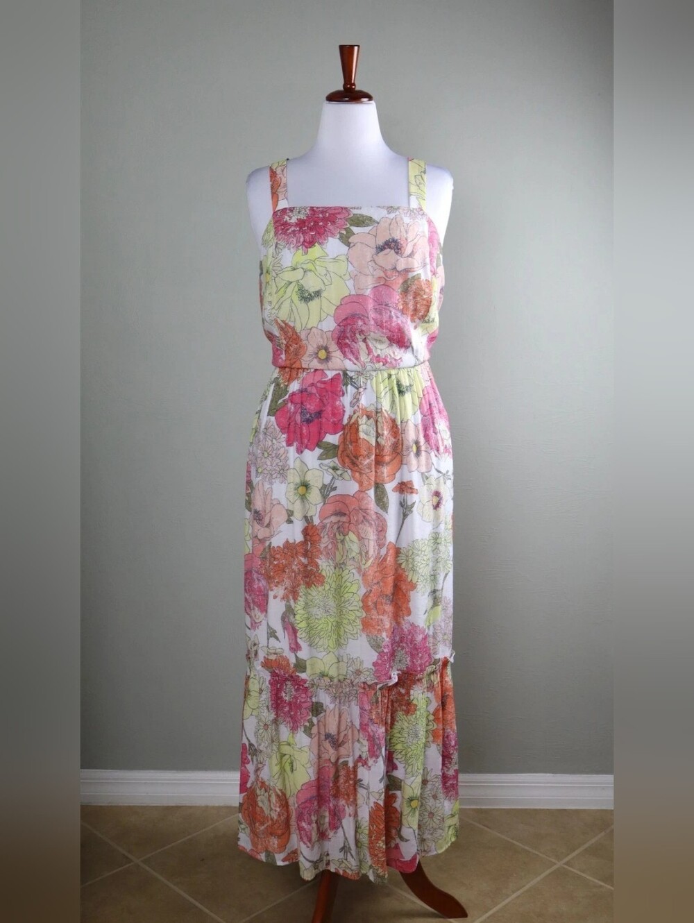 Floral Maxi Sundress - Pink & Orange